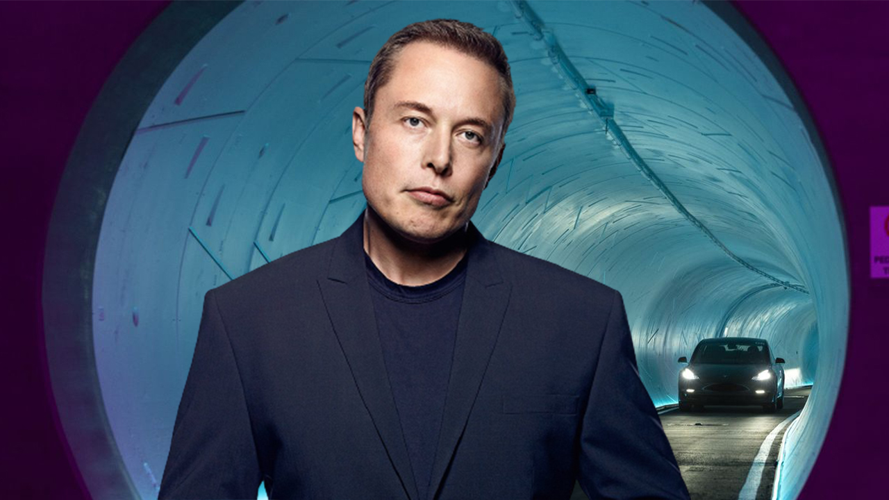 Elon Musk in the boring company tunnels witch a Tesla