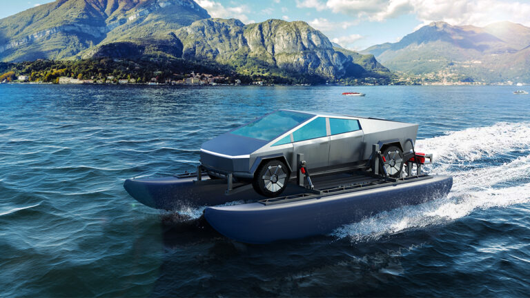Tesla Cybertruck on a boat