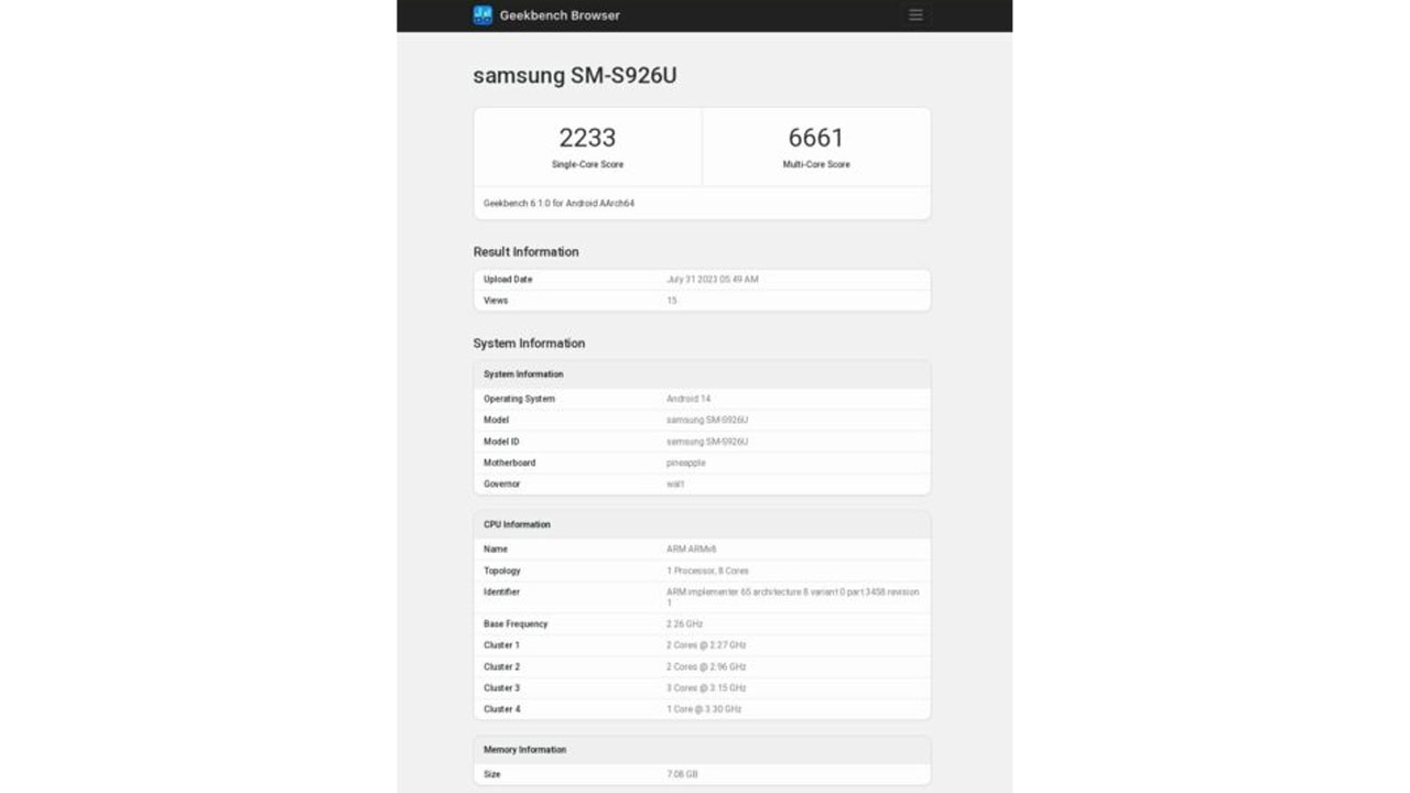 Galaxy S24 geekbench