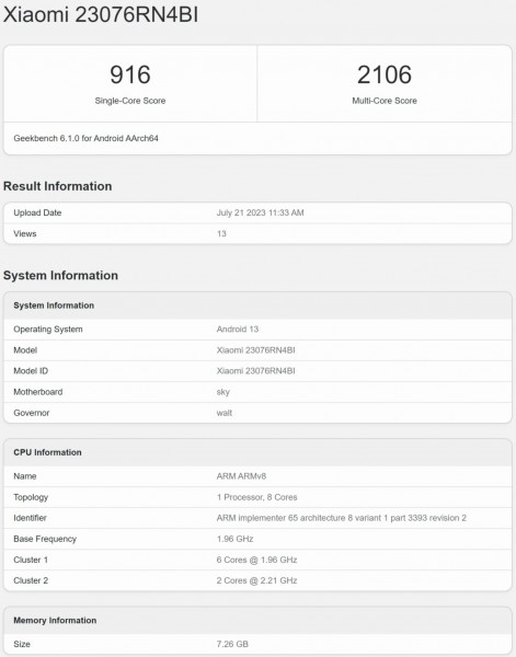 Redmi 12 5G Geekbench Score Revealed