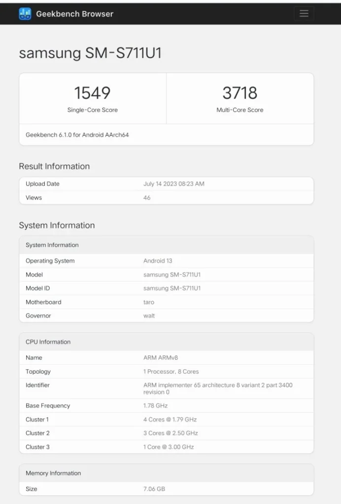 Samsung Galaxy S23 FE spotted on Geekbench: Here's the performance report