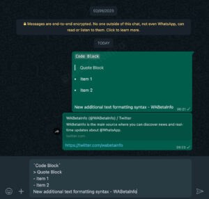 Inline Code Text Whats App Example Code New text styles are coming to WhatsApp! Here's how they look ...
