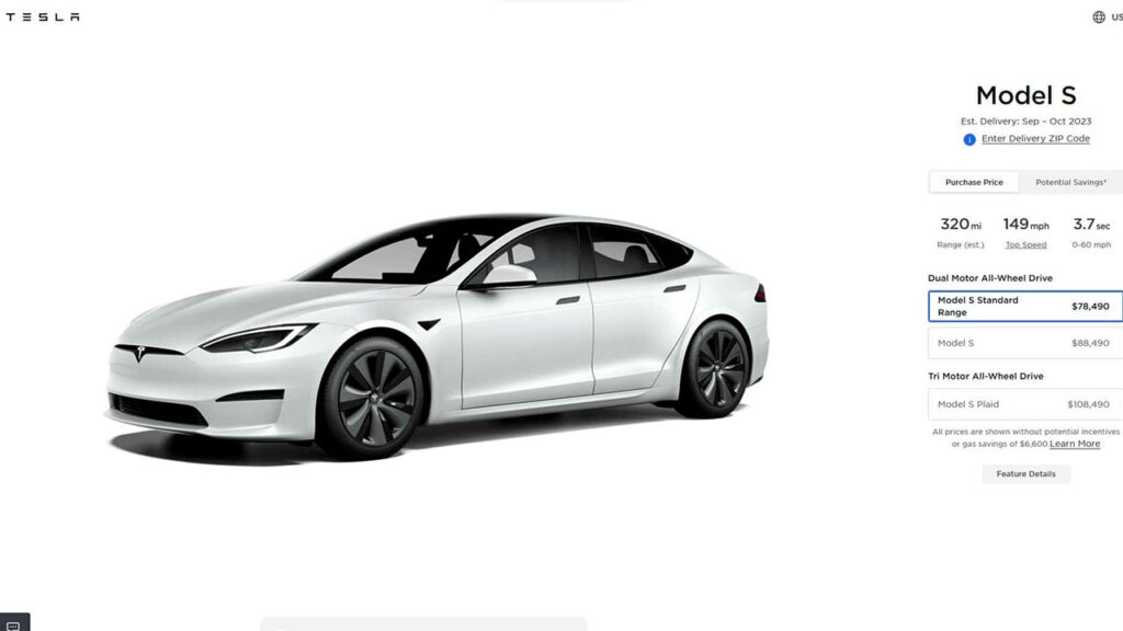 tesla model s standard range