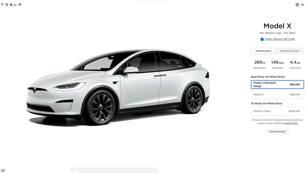 tesla model x standard range