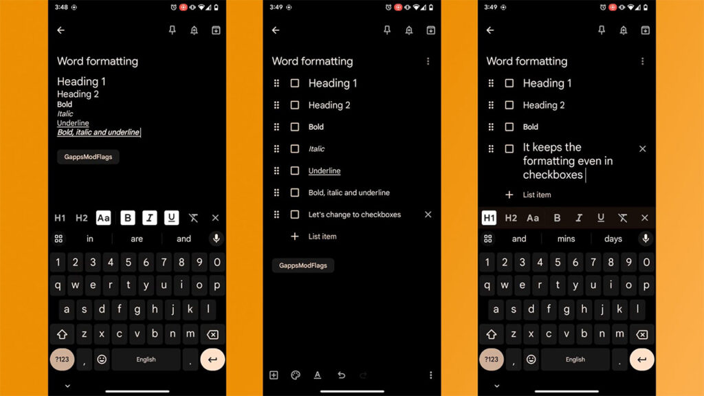 google keep text editing