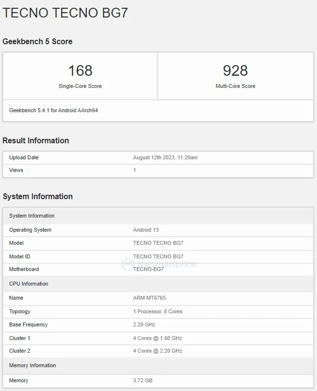 Tecno Spark 20C in performance test