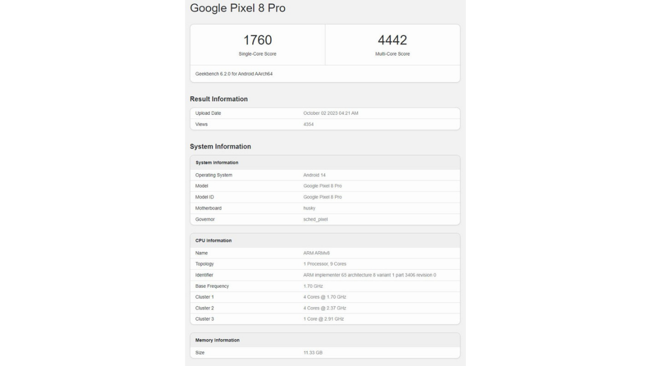 Google Pixel 8 Pro geekbench 