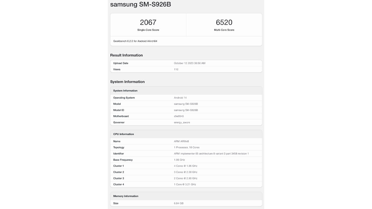 Galaxy S24 Geekbench