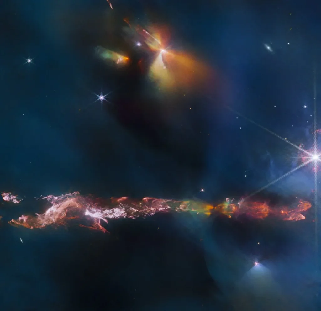 The James Webb Telescope captured the impressive image of the newborn star!