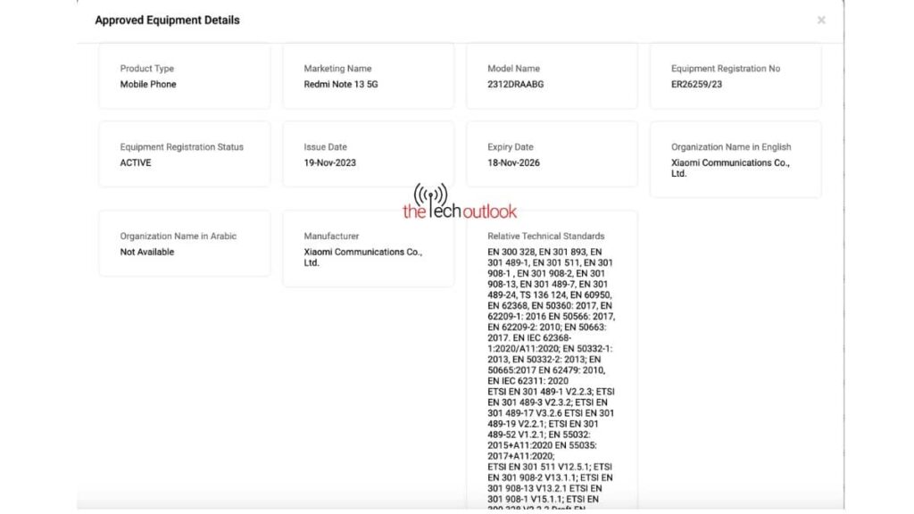 Redmi Note 13 5G has appeared in the TDRA database