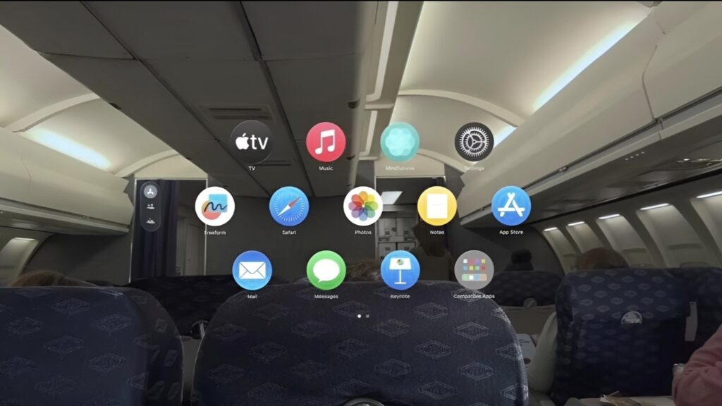 apple vision pro in plane interior