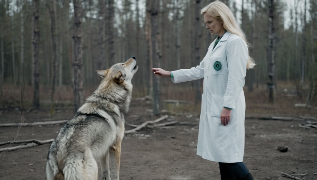 wolf with blonde woman feeding chernobyl