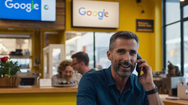 a man talking to phone in google shop