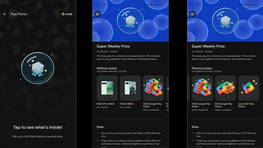 super weekly prize, google play points, free pixel 8