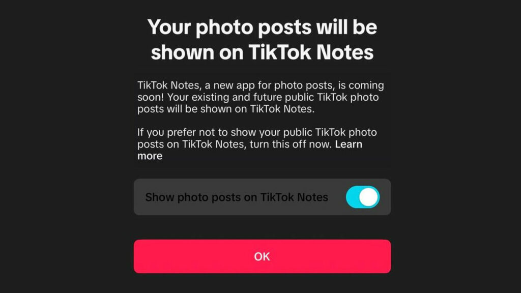 TikTok Notes notification