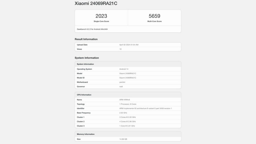 redmi turbo 3 geekbench specifications