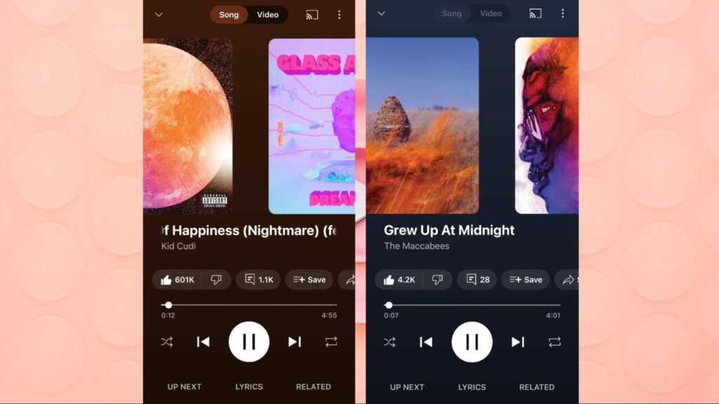 YouTube music swipe