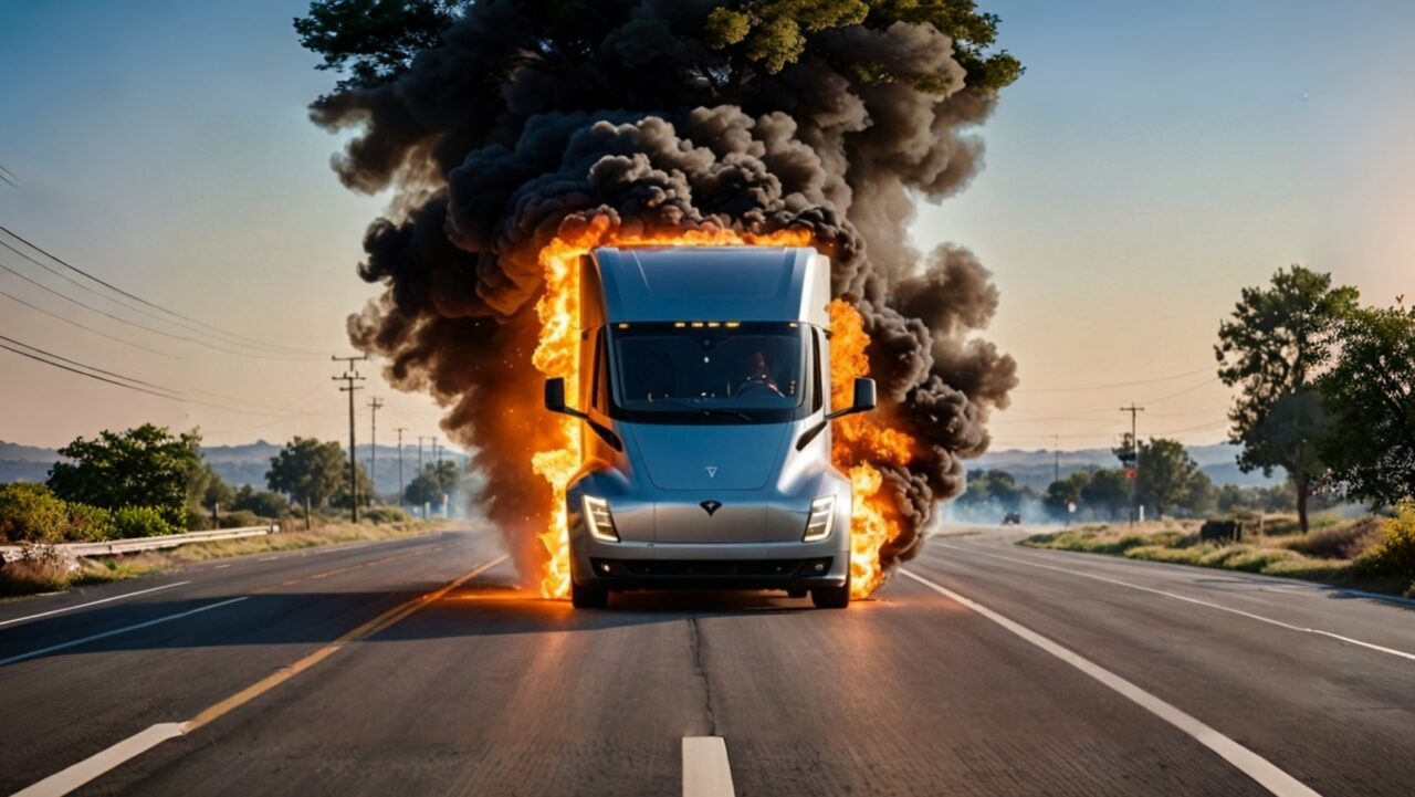 Tesla’s Electric Truck Goes Up in Flames!