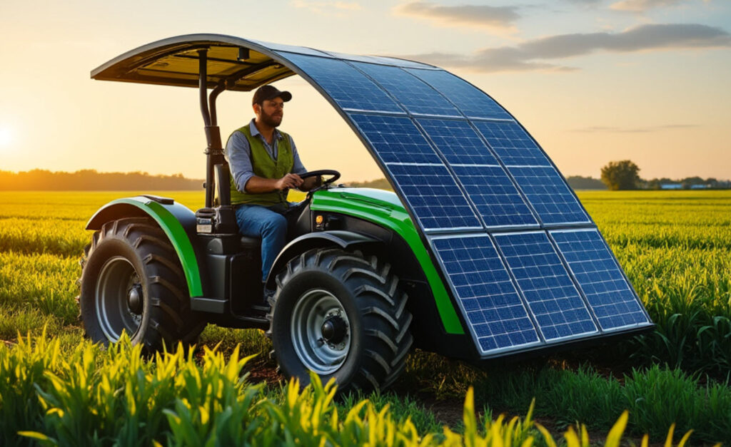 Solar panels allow the tractor to operate independently of external power sources