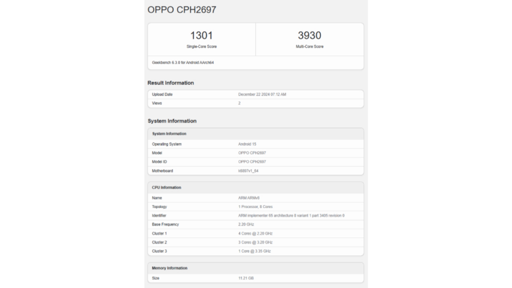 OPPO Reno 13 Pro appears on Geekbench