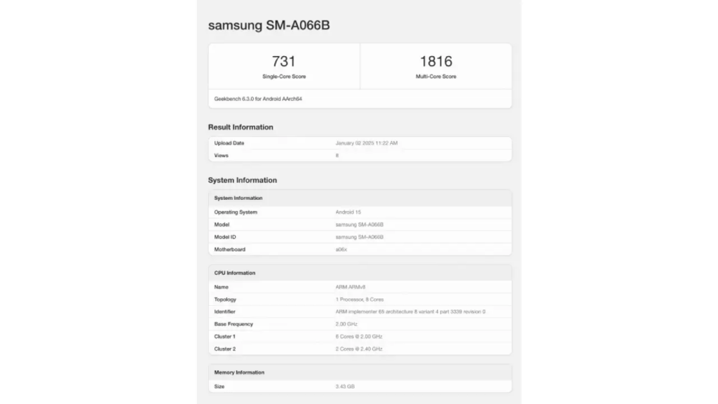 samsung Galaxy A06 5G Geekbench Score Revealed