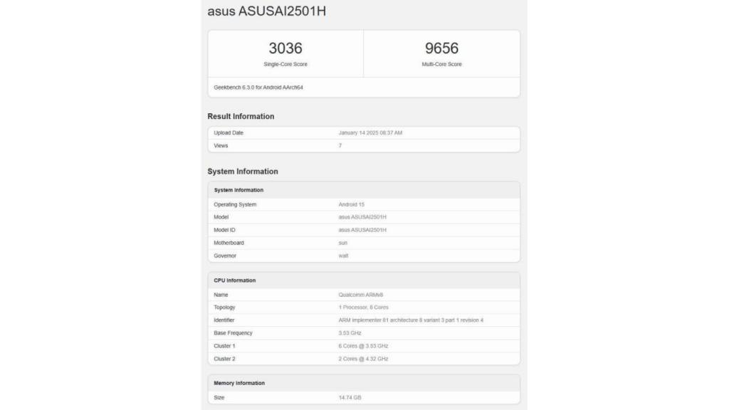 ASUS Zenfone 12 Ultra Spotted on Geekbench