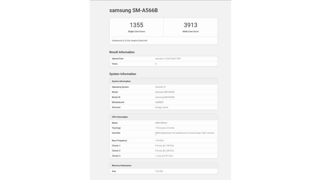 Samsung Galaxy A56 in Performance Tests