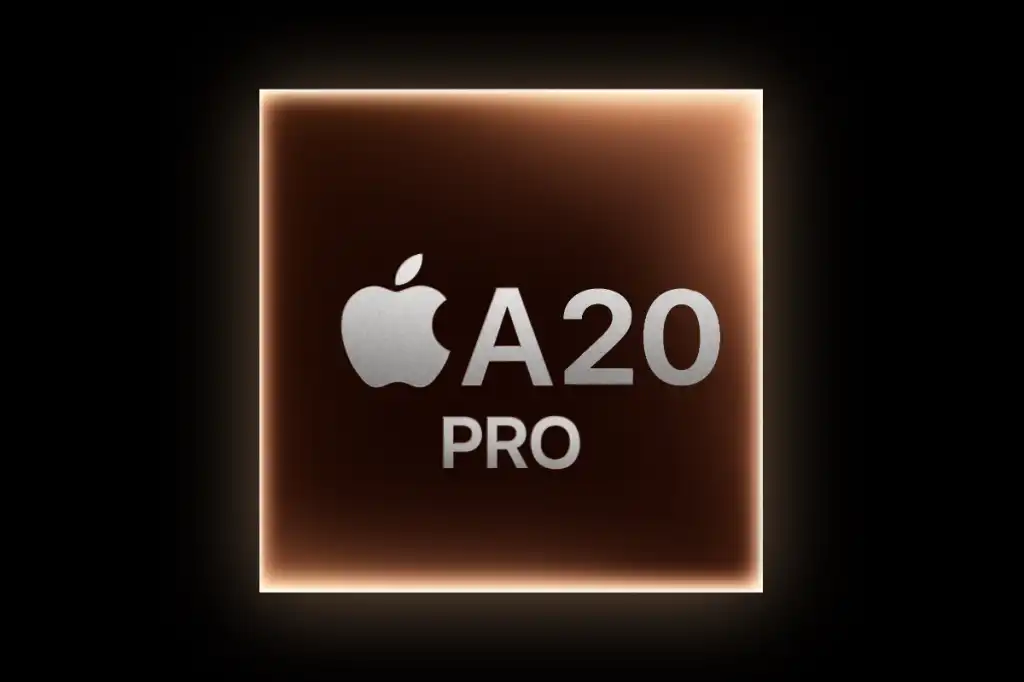 A close-up of a futuristic processor, representing the Apple A20 chip technology.