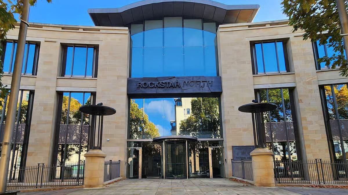 Emergency services outside the Rockstar North studio in Edinburgh after the fire.