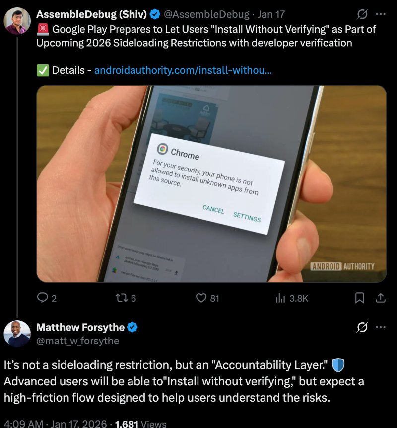 Google official's statement on sideloading changes