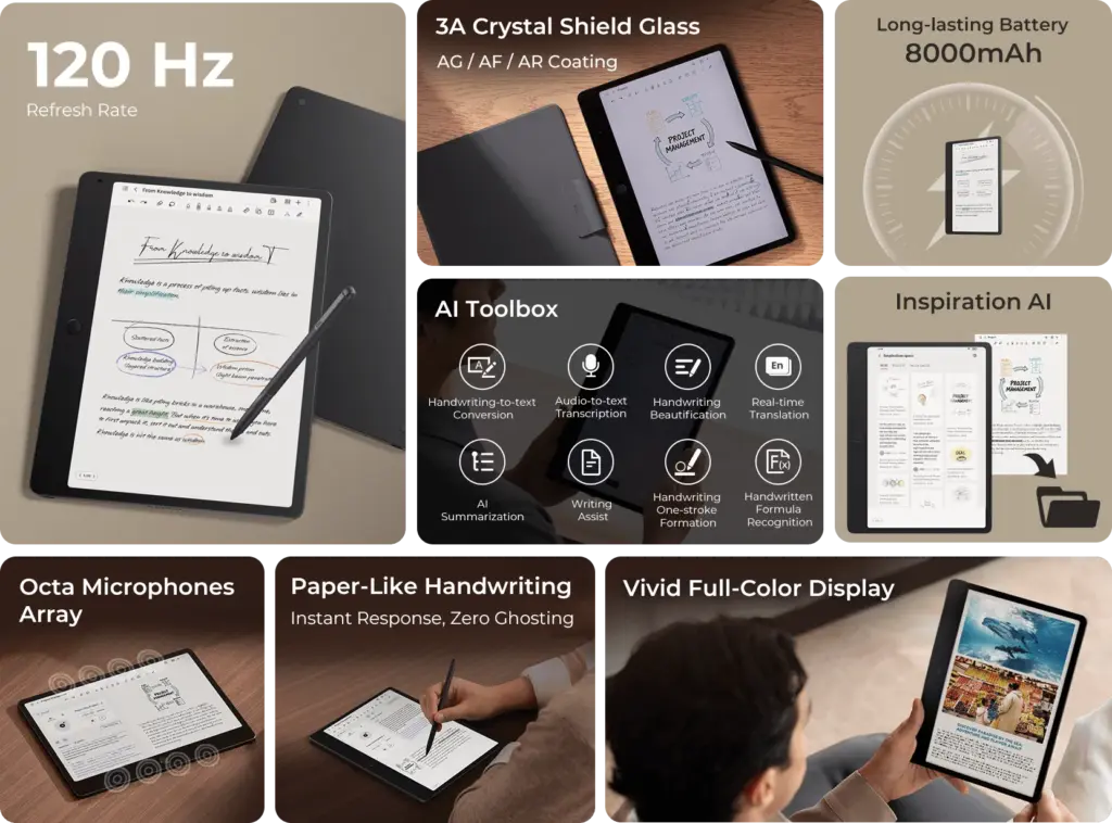 TCL Note A1 NxtPaper tablet with stylus on display