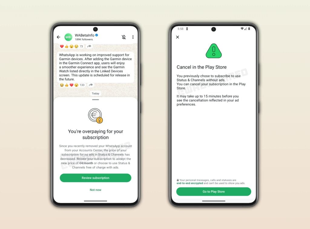 WhatsApp paid subscription screen
