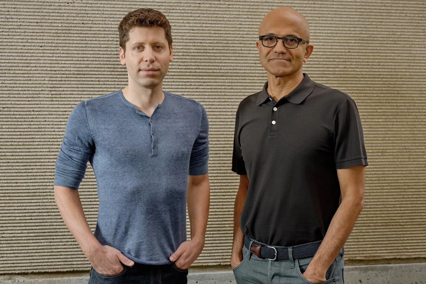 Elon Musk, Sam Altman, and Satya Nadella, key figures in the AI industry dispute