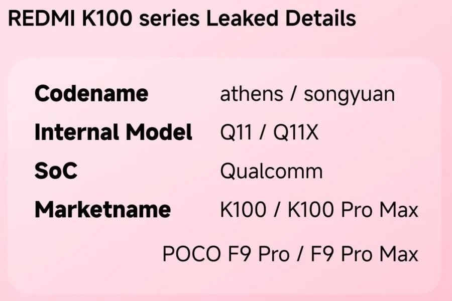 Leaked image of upcoming Redmi K100 series smartphones