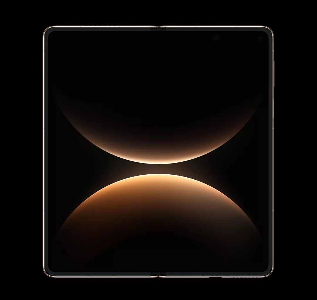 An artistic shot of a Huawei foldable phone's hinge mechanism.