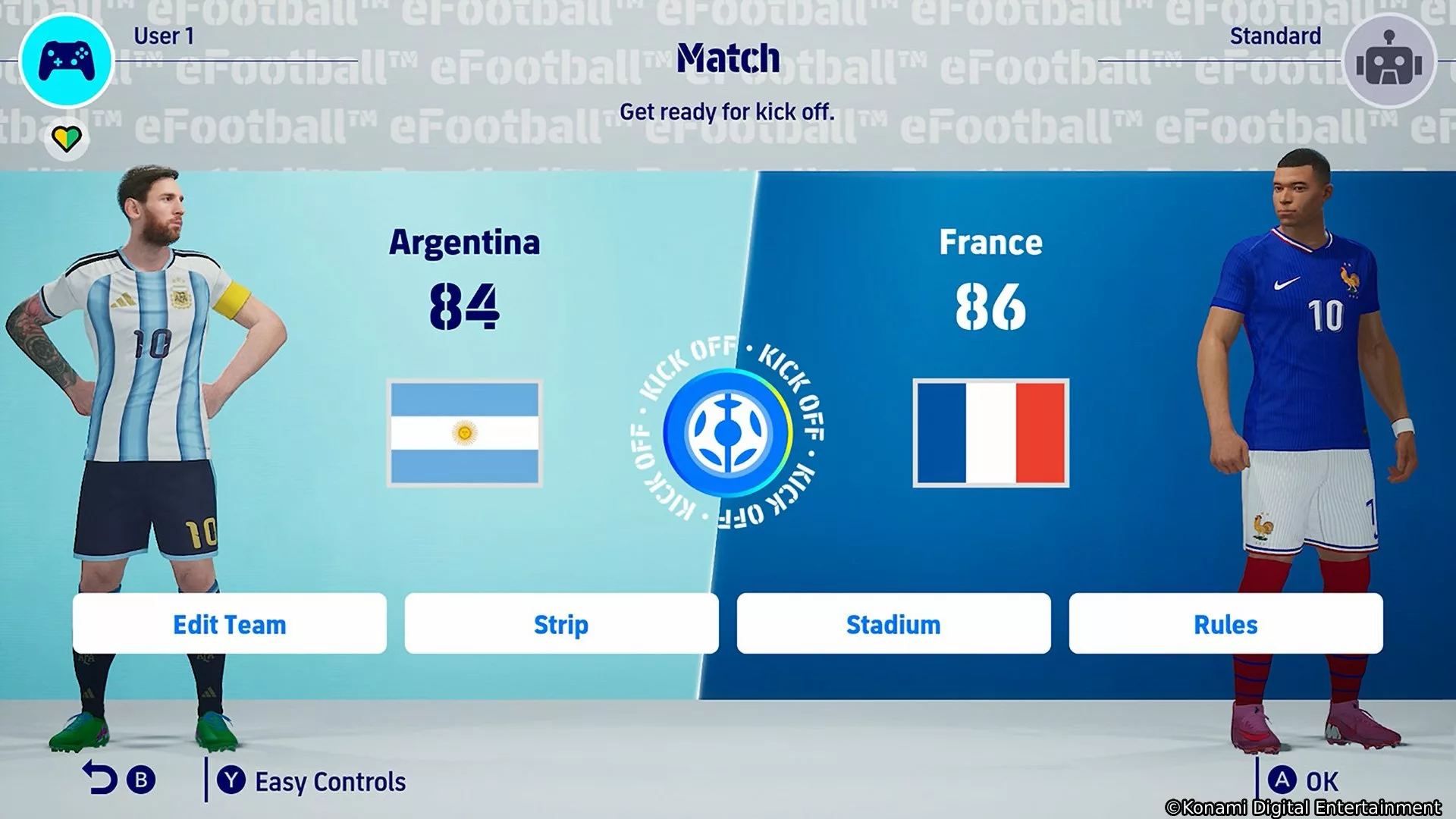 Gameplay screenshot from eFootball Kick-Off! International Cup mode