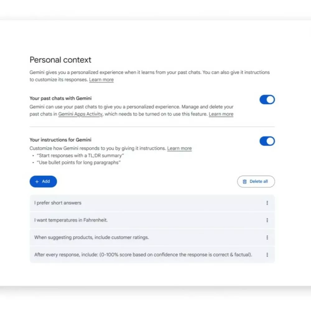 Google Gemini interface showing conversation history