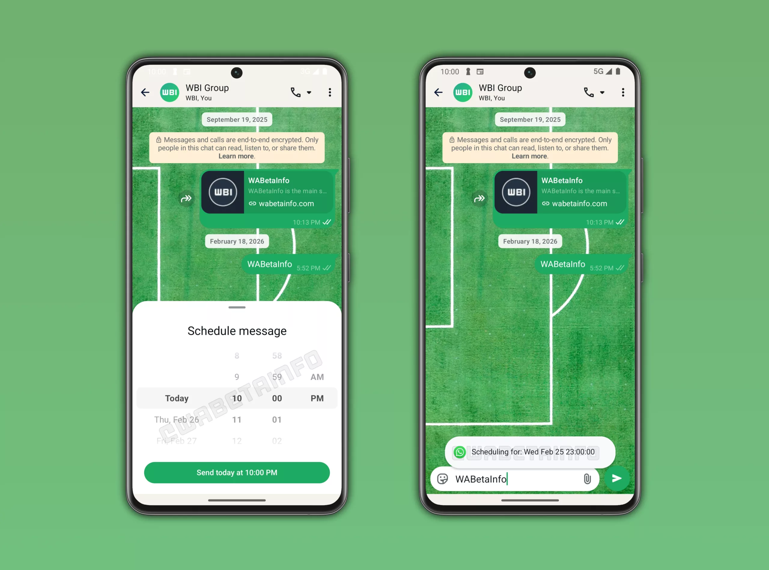 WhatsApp message scheduling feature interface for Android