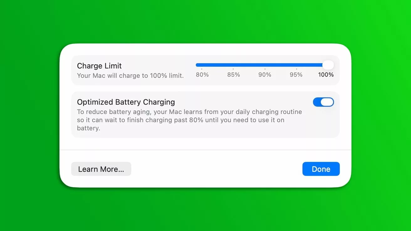 macOS Tahoe 26.4 charge limit setting