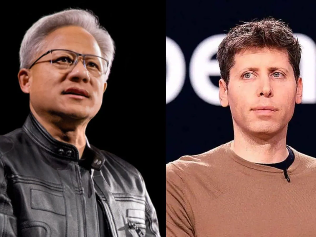 Nvidia CEO Jensen Huang and the OpenAI logo