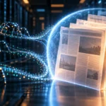 Glowing shield protecting a stack of news pages from AI crawler data streams, illustrating the shared AI training opt-out rule