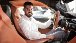 Bugatti CEO Mate Rimac sitting in a hypercar, whose Bugatti Chiron was stolen
