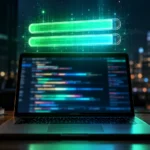 Laptop with code on screen and glowing doubled capacity bars, illustrating doubled ChatGPT Pro usage limits