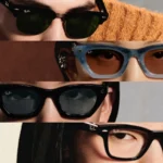 Close-up of four people wearing Ray-Ban Meta AI glasses in different frame styles