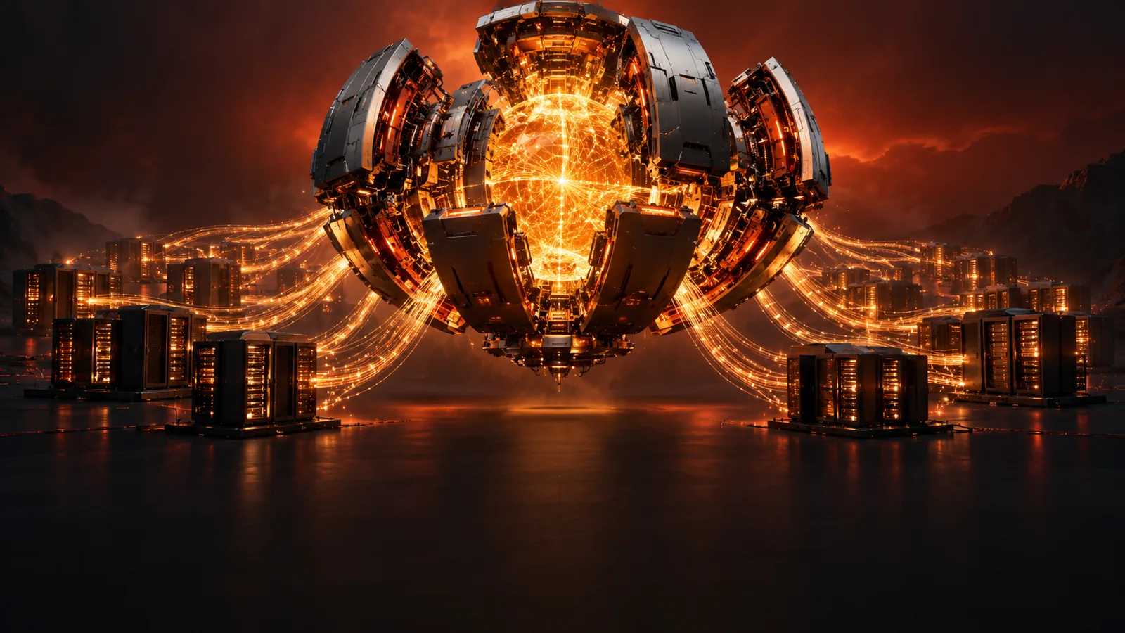 Mistral Large 4 open weights concept image of a glowing AI model core feeding server racks
