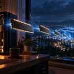 Home desktop PC with glowing RAM modules floating toward a brightly lit AI data center campus at night, illustrating Sam Altman RAM comments