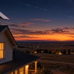 Satellite internet dish on a rural farmhouse roof at dusk, illustrating Starlink dynamic pricing